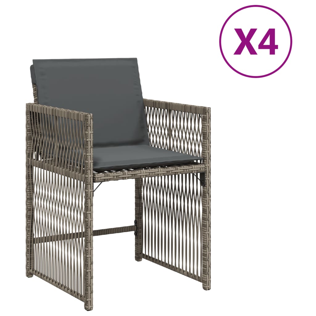 Gartenstühle mit Kissen 4 Stk. Grau Poly Rattan