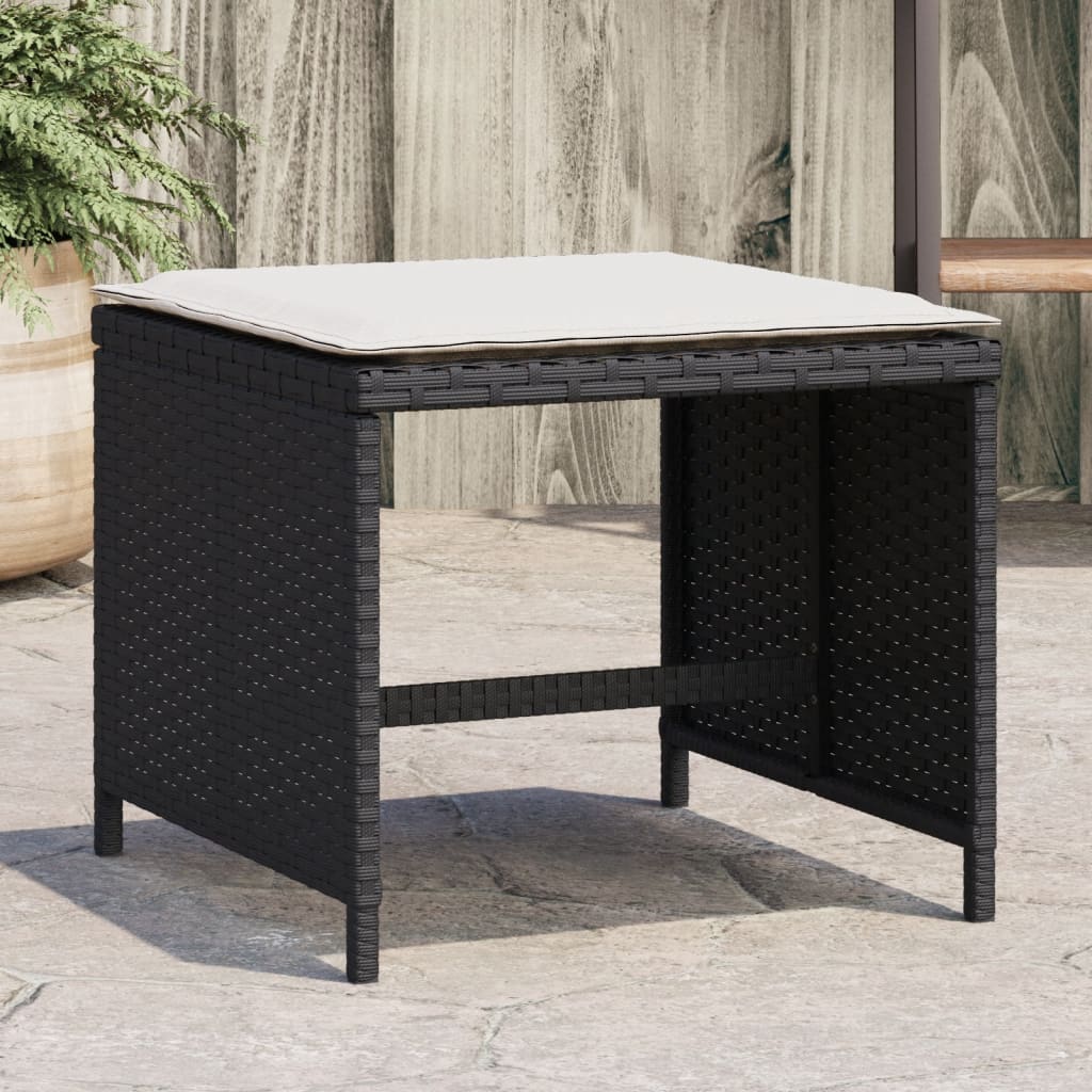 Gartenhocker mit Kissen 4 Stk. Schwarz 41x41x36 cm Poly Rattan