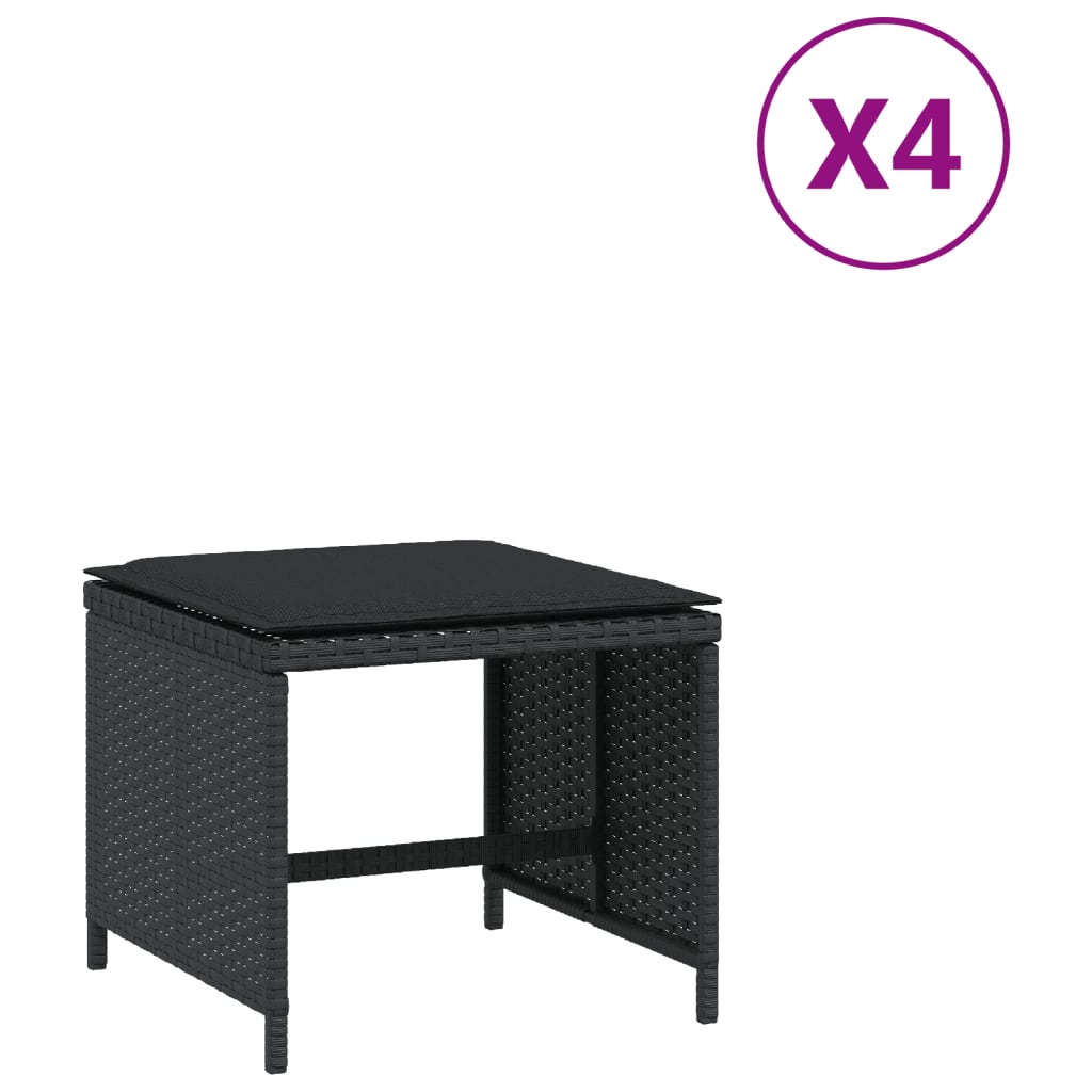 Gartenhocker mit Kissen 4 Stk. Schwarz 41x41x36 cm Poly Rattan