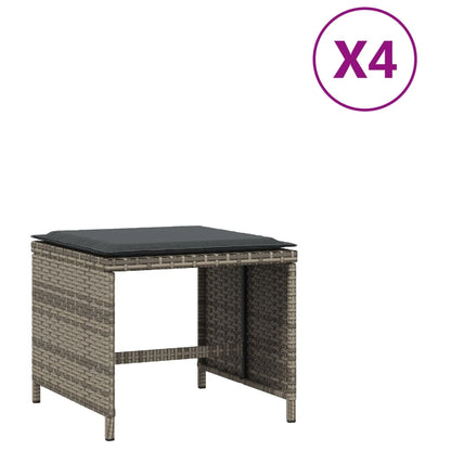 Gartenhocker mit Kissen 4 Stk. Grau 41x41x36 cm Poly Rattan