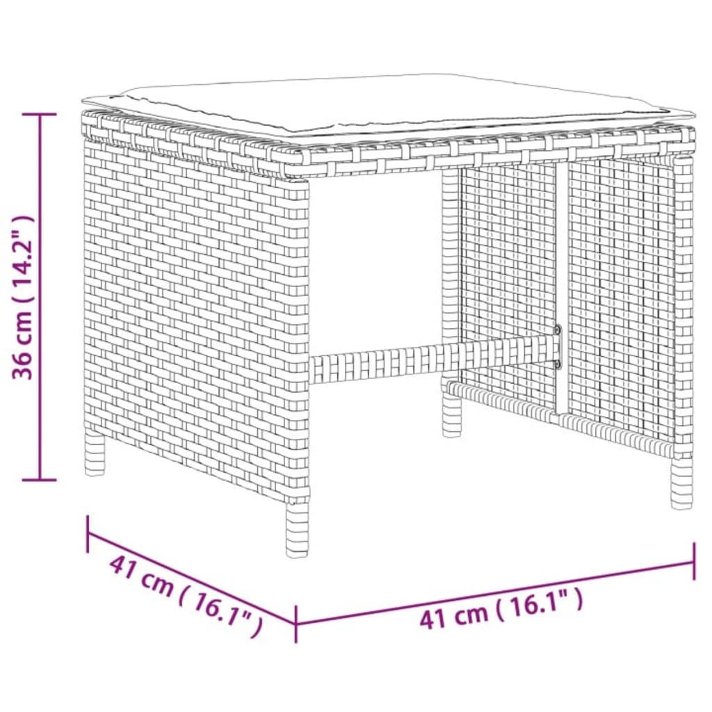 Gartenhocker mit Kissen 4 Stk. Braun 41x41x36 cm Poly Rattan