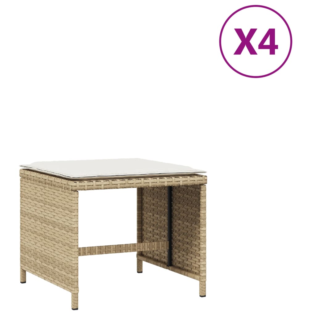 Gartenhocker mit Kissen 4 Stk. Beige 41x41x36 cm Poly Rattan