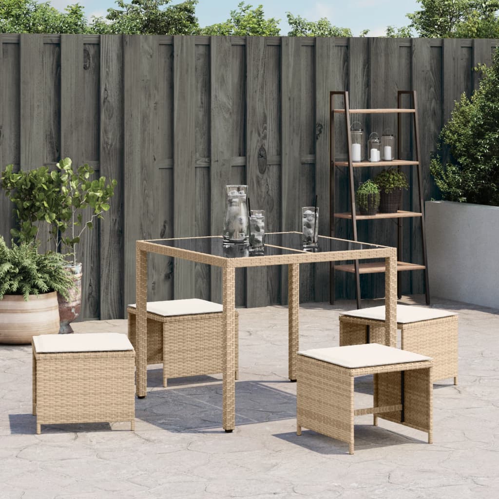 Gartenhocker mit Kissen 4 Stk. Beige 41x41x36 cm Poly Rattan