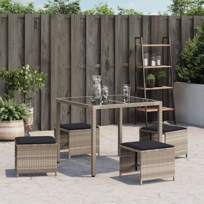 Gartenhocker mit Kissen 4 Stk. Hellgrau 41x41x36 cm Poly Rattan