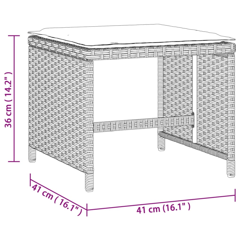 Gartenhocker mit Kissen 4 Stk. Hellgrau 41x41x36 cm Poly Rattan