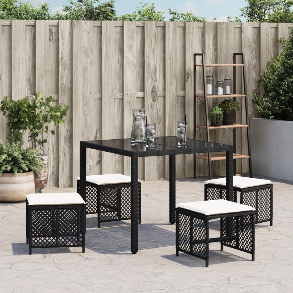 Gartenhocker mit Kissen 4 Stk. Schwarz 41x41x36 cm Poly Rattan