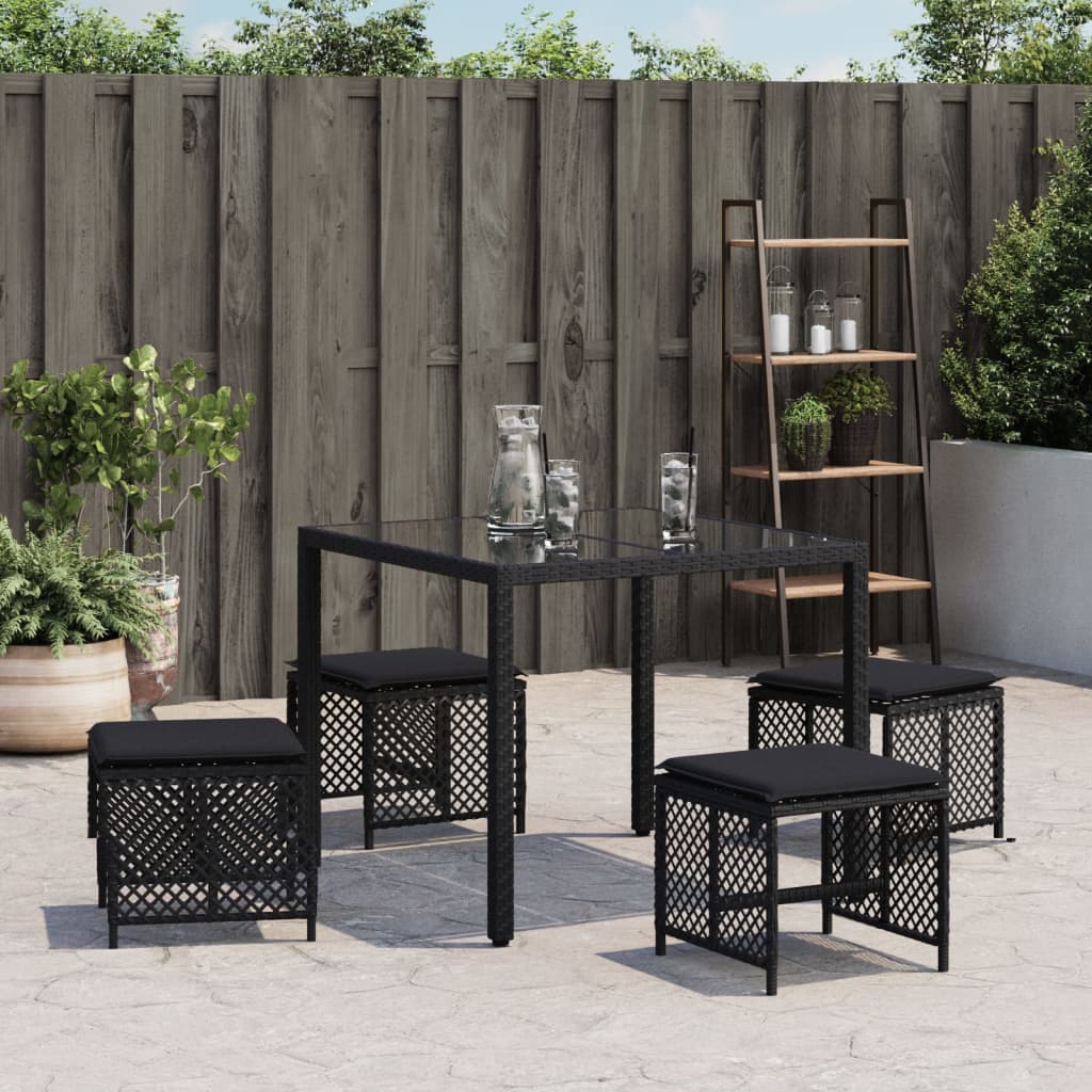 Gartenhocker mit Kissen 4 Stk. Schwarz 41x41x36 cm Poly Rattan