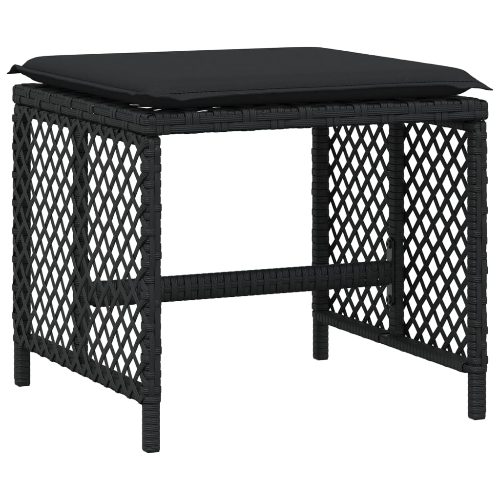 Gartenhocker mit Kissen 4 Stk. Schwarz 41x41x36 cm Poly Rattan