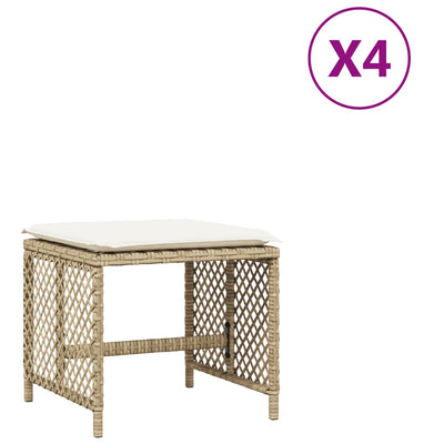 Gartenhocker mit Kissen 4 Stk. Beige 41x41x36 cm Poly Rattan