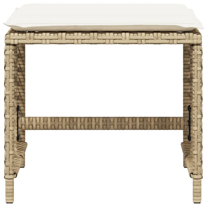 Gartenhocker mit Kissen 4 Stk. Beige 41x41x36 cm Poly Rattan