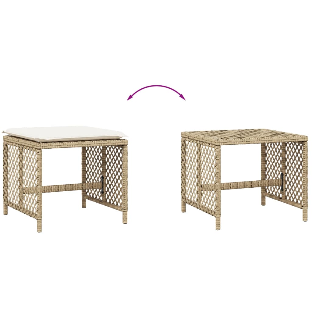 Gartenhocker mit Kissen 4 Stk. Beige 41x41x36 cm Poly Rattan