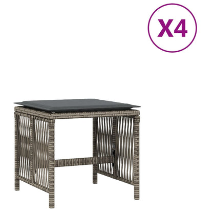 Gartenhocker mit Kissen 4 Stk. Grau 41x41x36 cm Poly Rattan