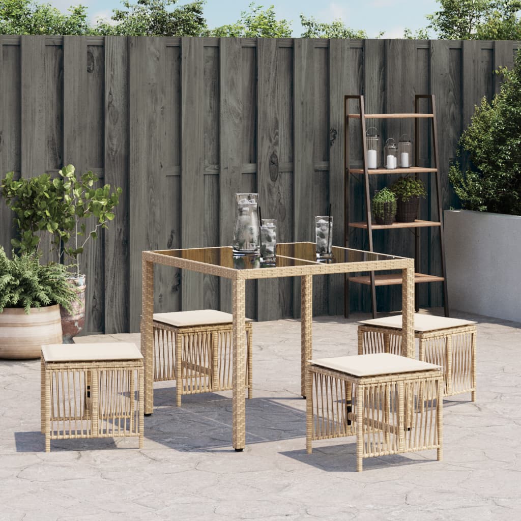 Gartenhocker mit Kissen 4 Stk. Beige 41x41x36 cm Poly Rattan