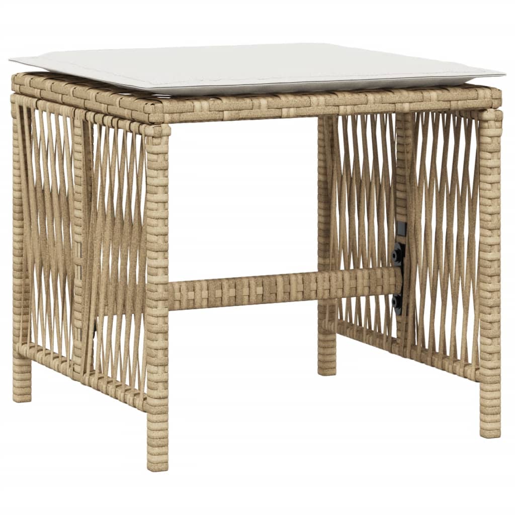 Gartenhocker mit Kissen 4 Stk. Beige 41x41x36 cm Poly Rattan