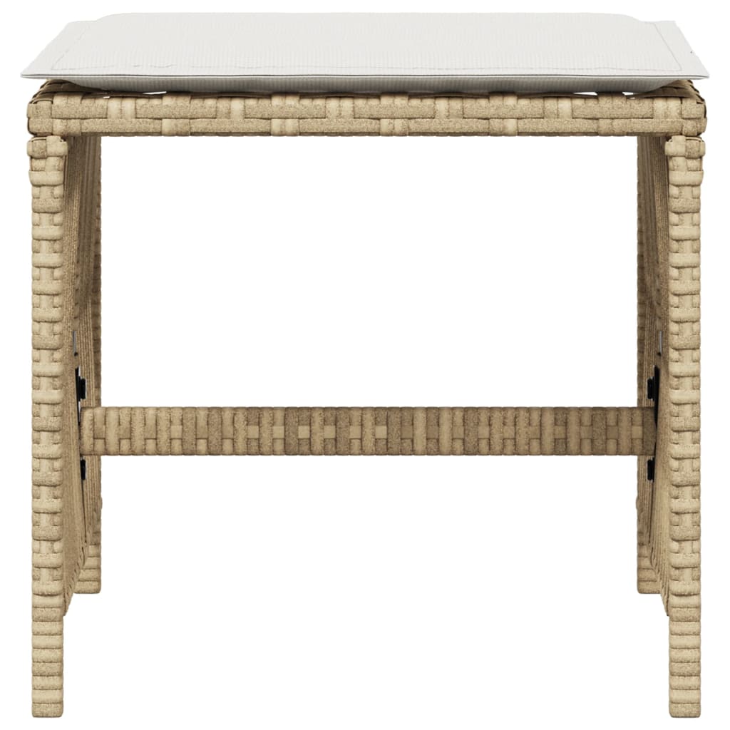 Gartenhocker mit Kissen 4 Stk. Beige 41x41x36 cm Poly Rattan