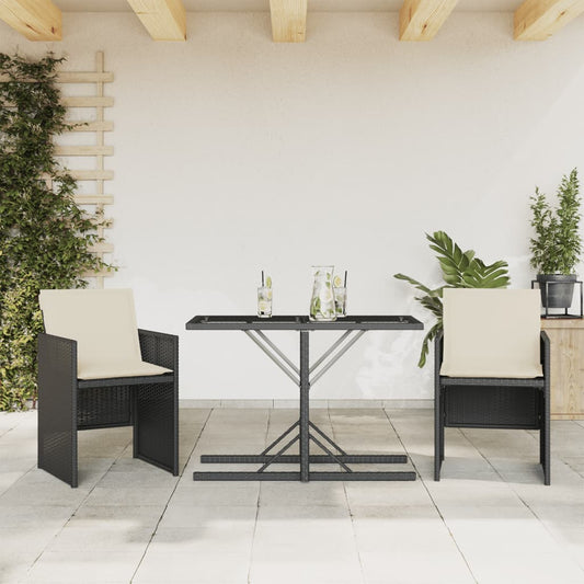 3-tlg. Bistro-Set mit Kissen Schwarz Poly Rattan