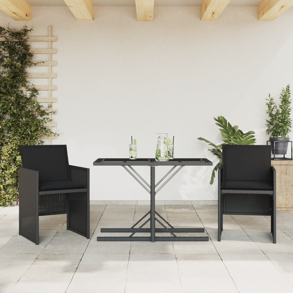 3-tlg. Bistro-Set mit Kissen Schwarz Poly Rattan