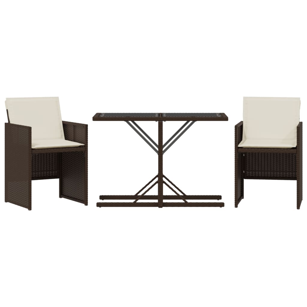 3-tlg. Bistro-Set mit Kissen Braun Poly Rattan