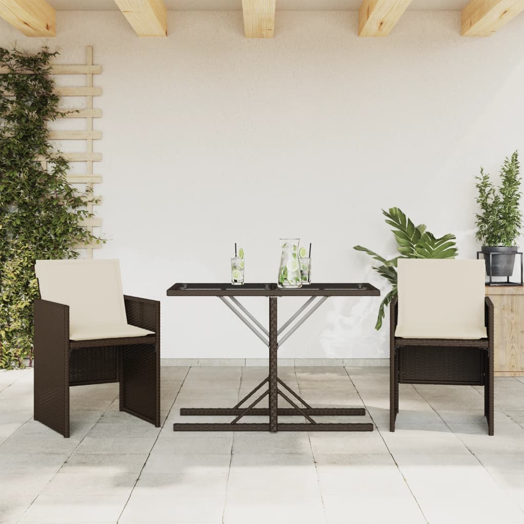 3-tlg. Bistro-Set mit Kissen Braun Poly Rattan