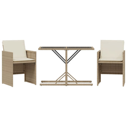 3-tlg. Bistro-Set mit Kissen Beige Poly Rattan