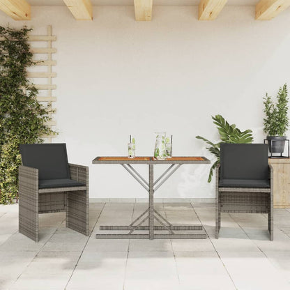 3-tlg. Bistro-Set mit Kissen Grau Poly Rattan