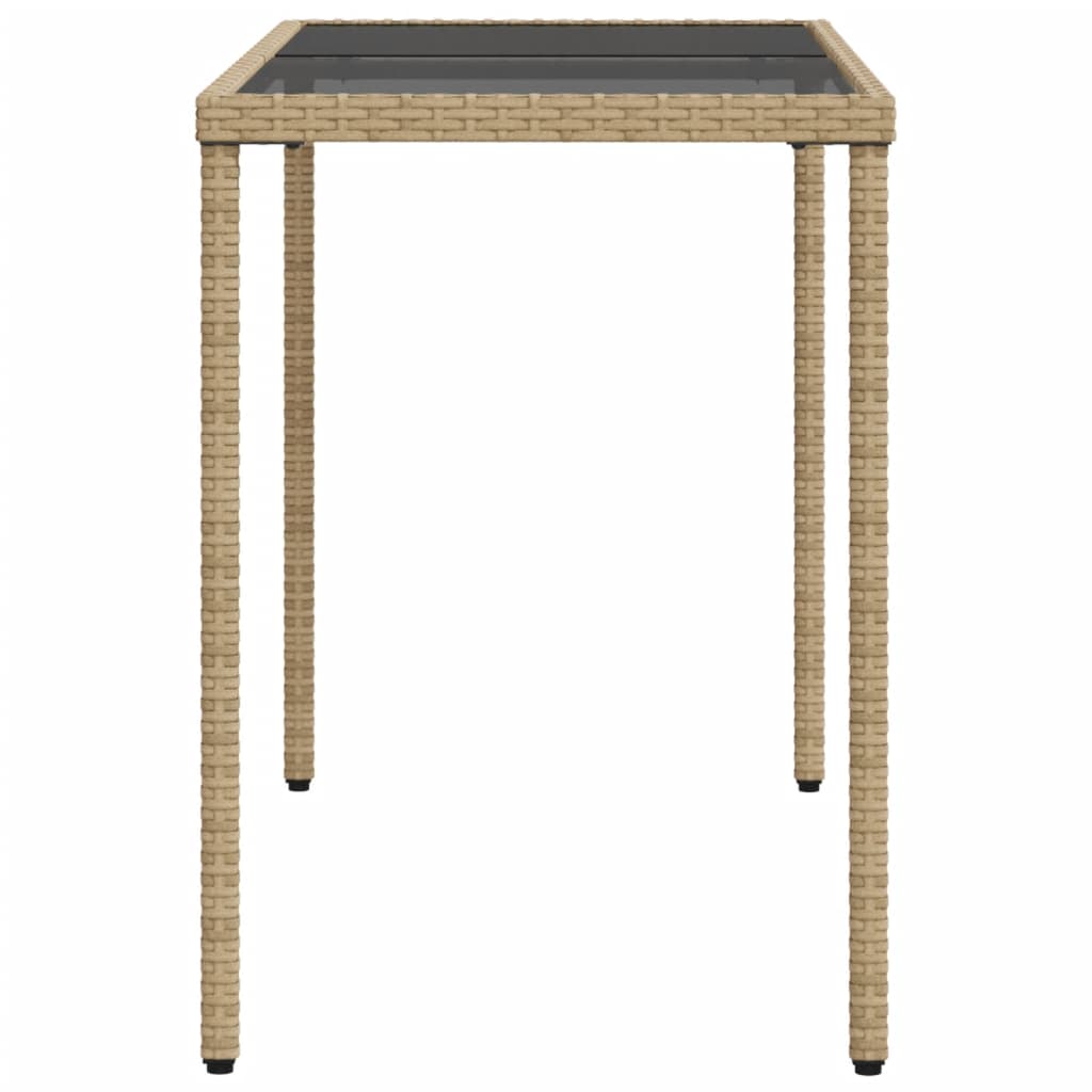 Gartentisch mit Glasplatte Beige 115x54x74 cm Poly Rattan