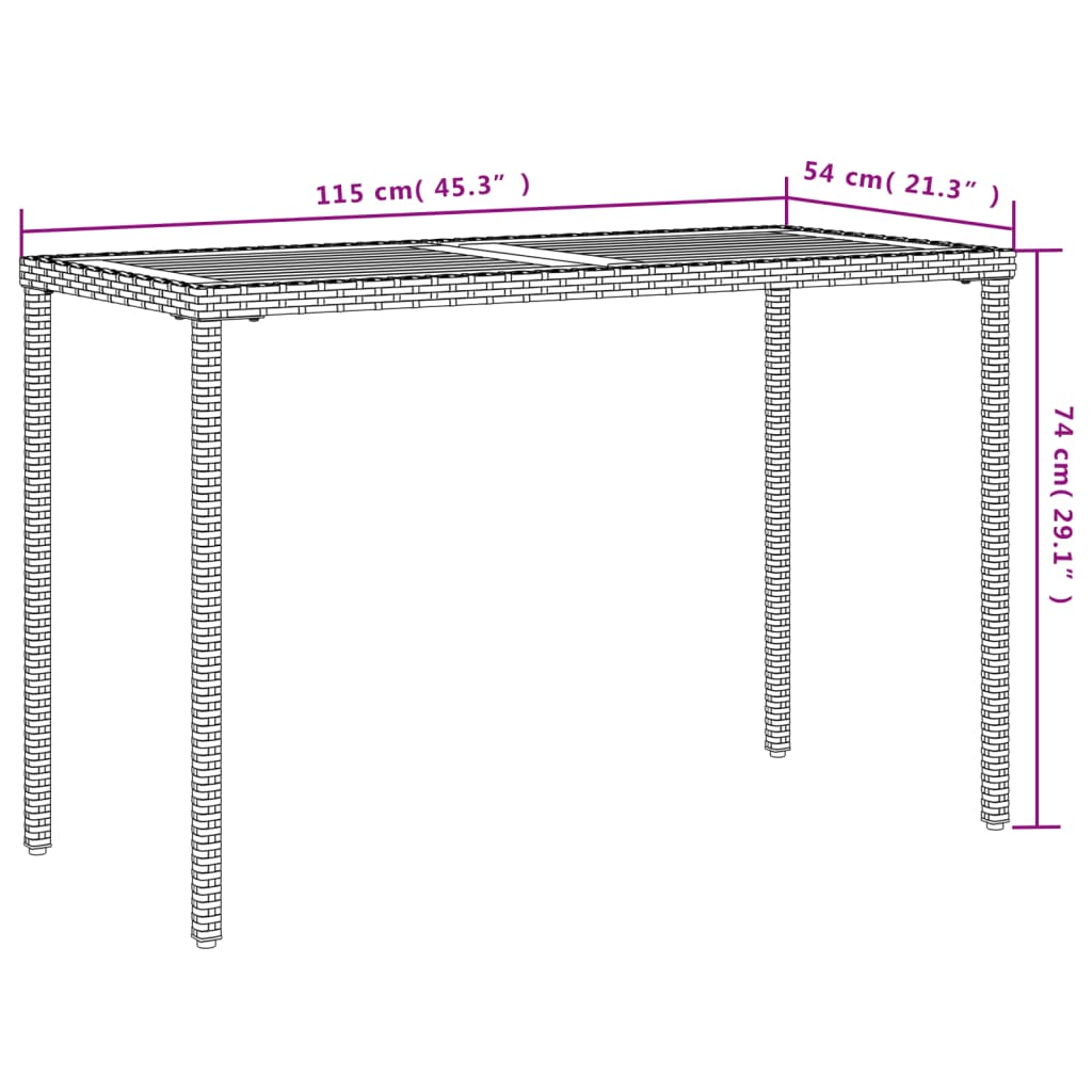 Gartentisch mit Akazienholz-Platte 115x54x74 cm Poly Rattan