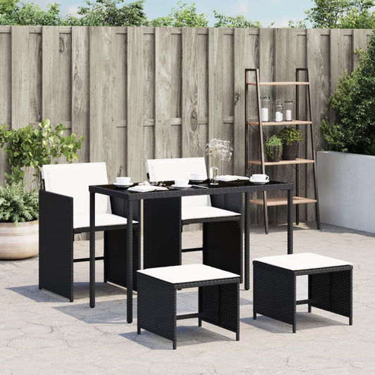 5-tlg. Garten-Essgruppe mit Kissen Schwarz Poly Rattan