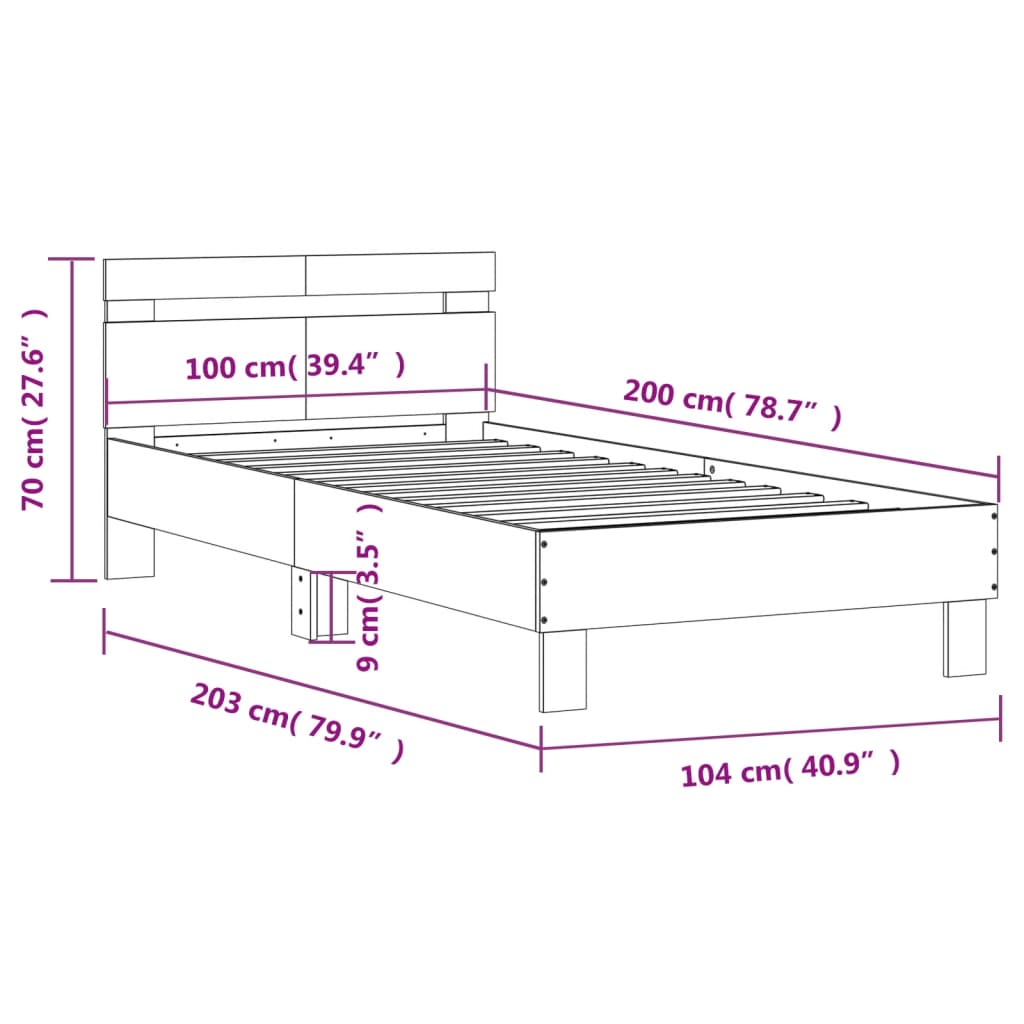 Bettgestell mit Kopfteil Schwarz 100x200 cm Holzwerkstoff