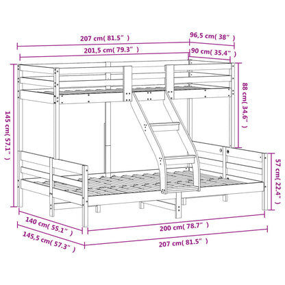 Etagenbett 90x200/140x200 cm Massivholz Kiefer