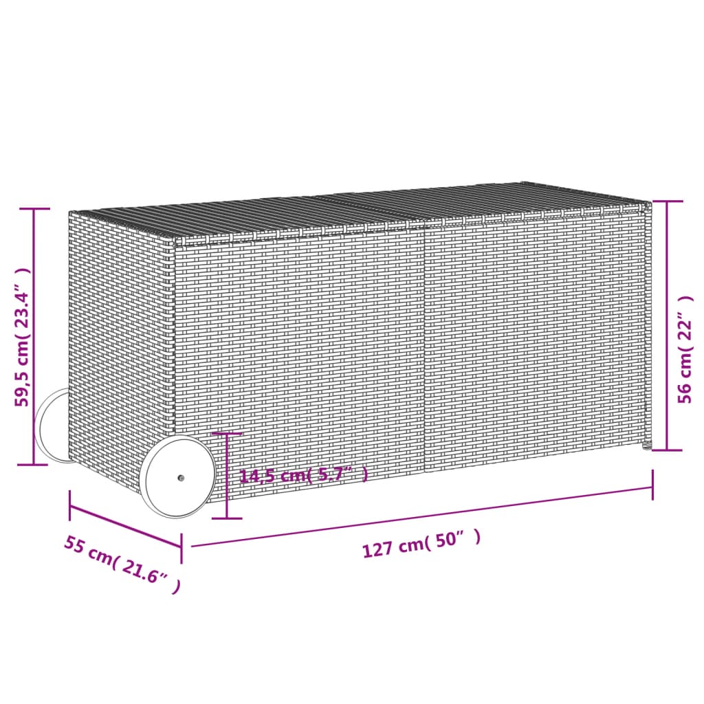 Gartentruhe mit Rollen Schwarz 283L Poly Rattan