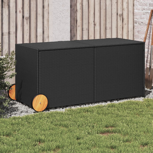 Gartentruhe mit Rollen Schwarz 283L Poly Rattan