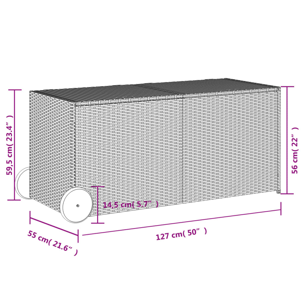 Gartentruhe mit Rollen Braun 283L Poly Rattan