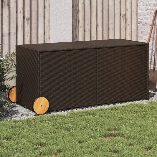 Gartentruhe mit Rollen Braun 283L Poly Rattan