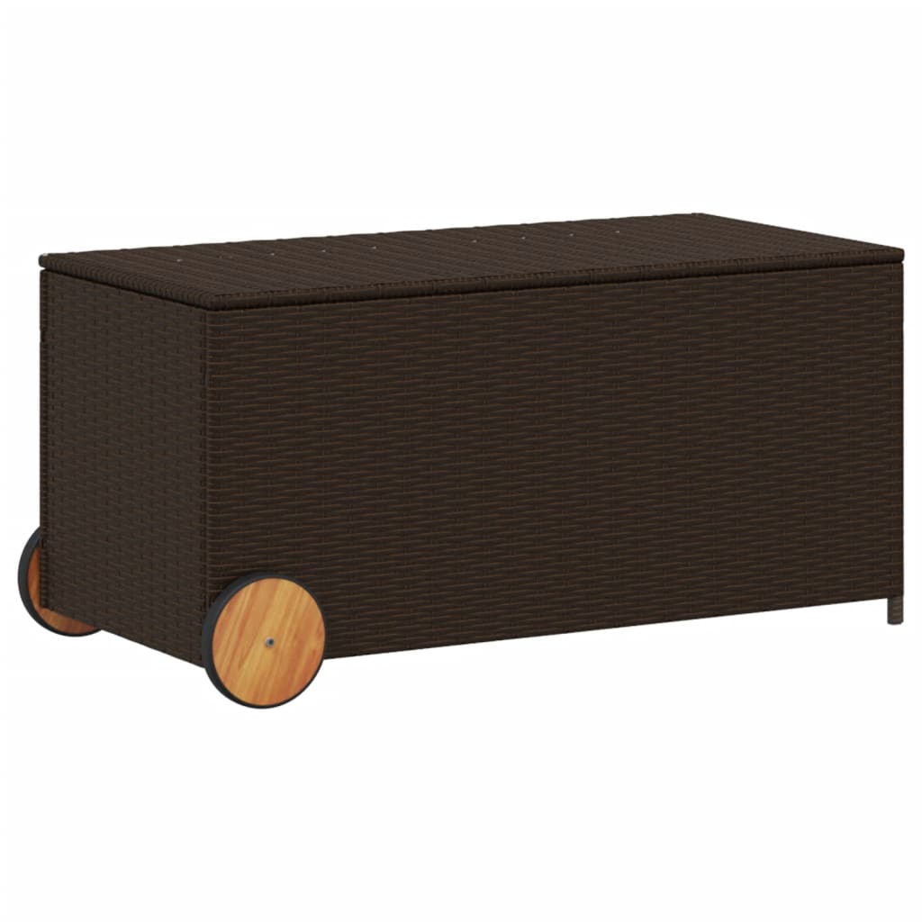 Gartentruhe mit Rollen Braun 190L Poly Rattan