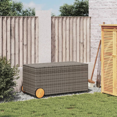 Gartentruhe mit Rollen Grau 190L Poly Rattan