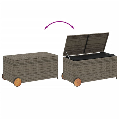 Gartentruhe mit Rollen Grau 190L Poly Rattan