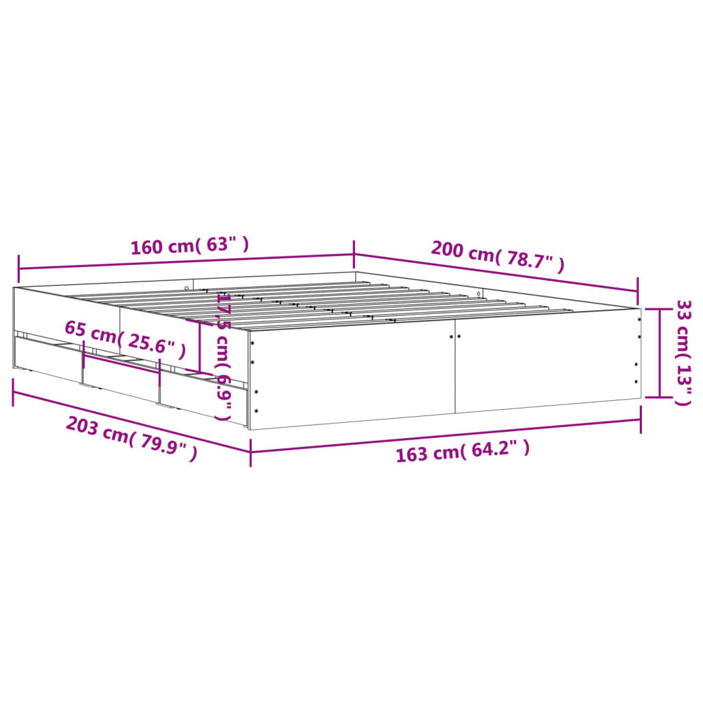 Bettgestell mit Schubladen Braun Eichen-Optik 160x200 cm