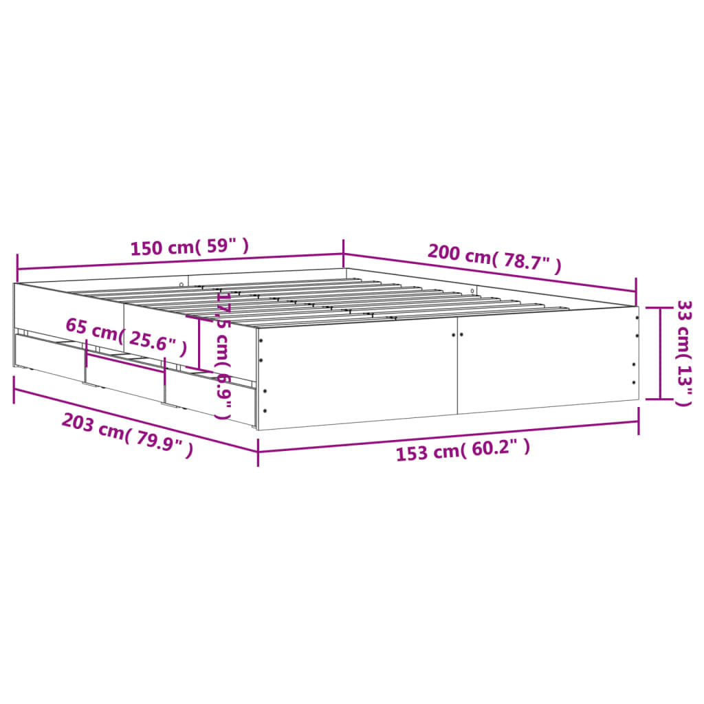 Bettgestell mit Schubladen Sonoma-Eiche 150x200cm Holzwerkstoff