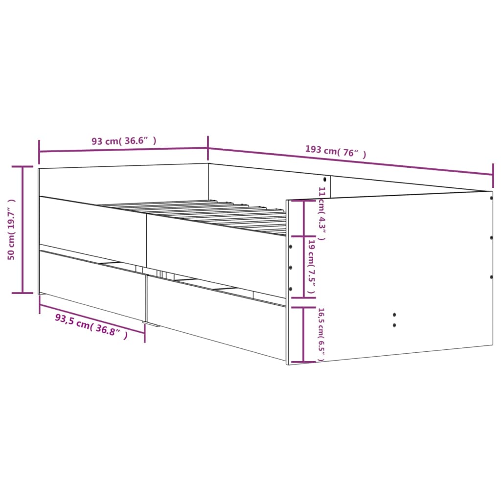 Bettgestell mit Schubladen Braun Eichen-Optik 90x190 cm