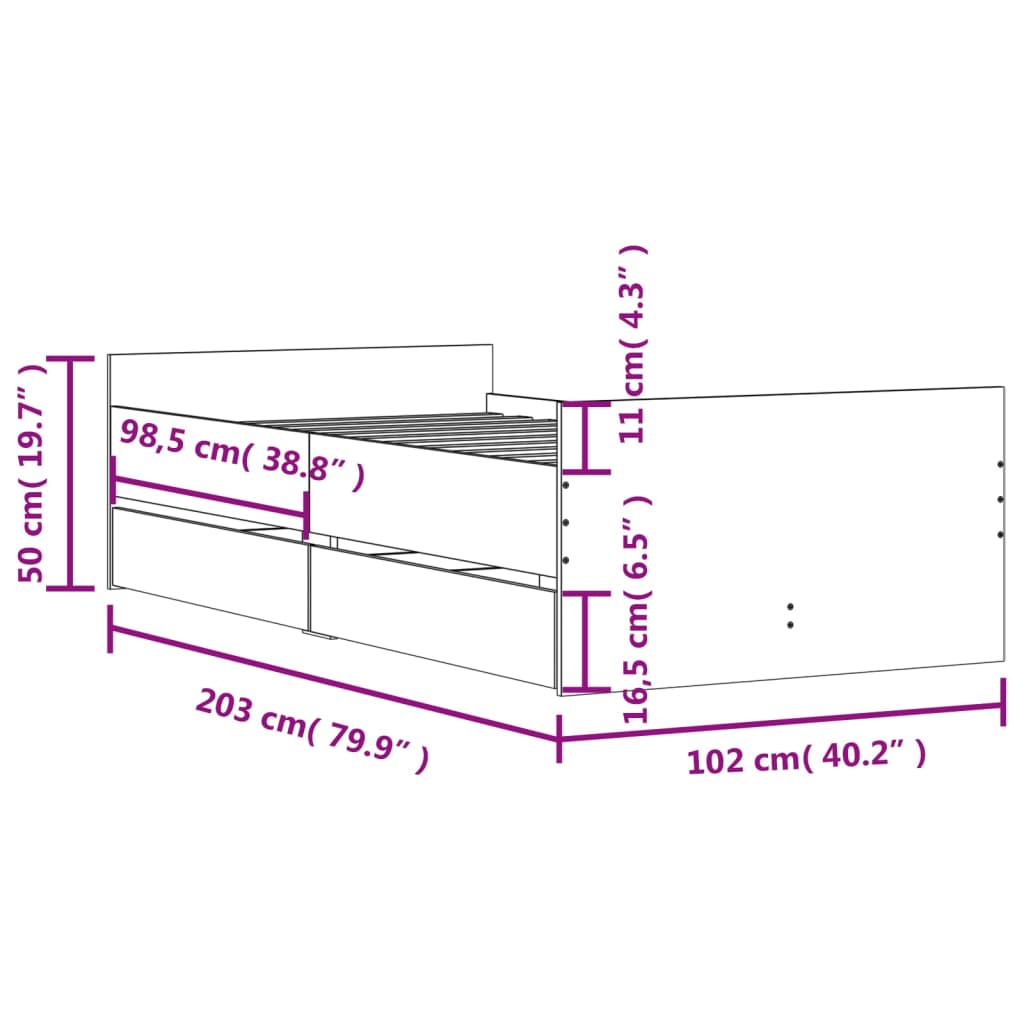 Bettgestell mit Schubladen Schwarz 100x200 cm