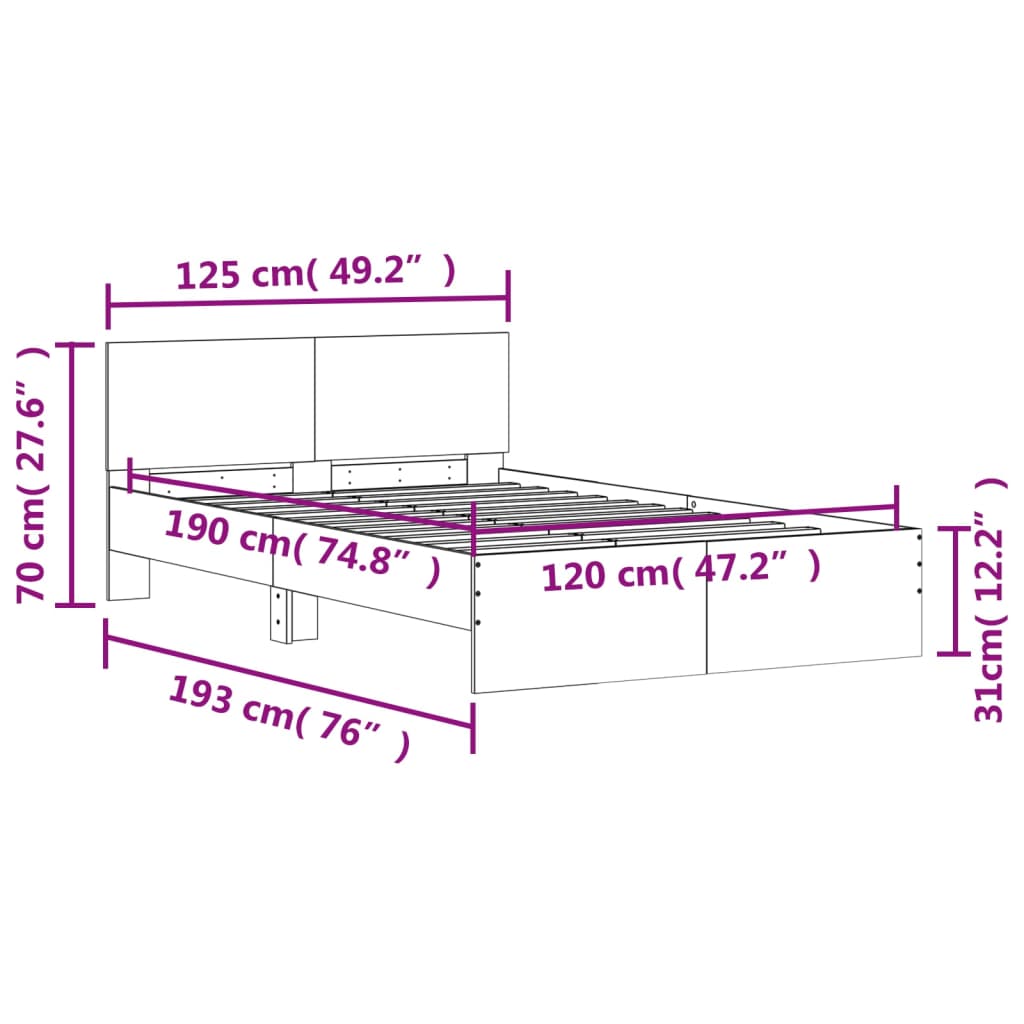 Bettgestell mit Kopfteil Braun Eiche-Optik 120x190 cm