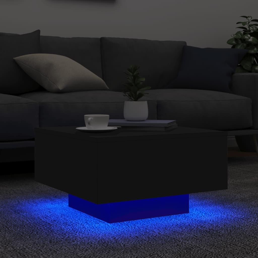 Couchtisch mit LED-Leuchten Schwarz 55x55x31 cm