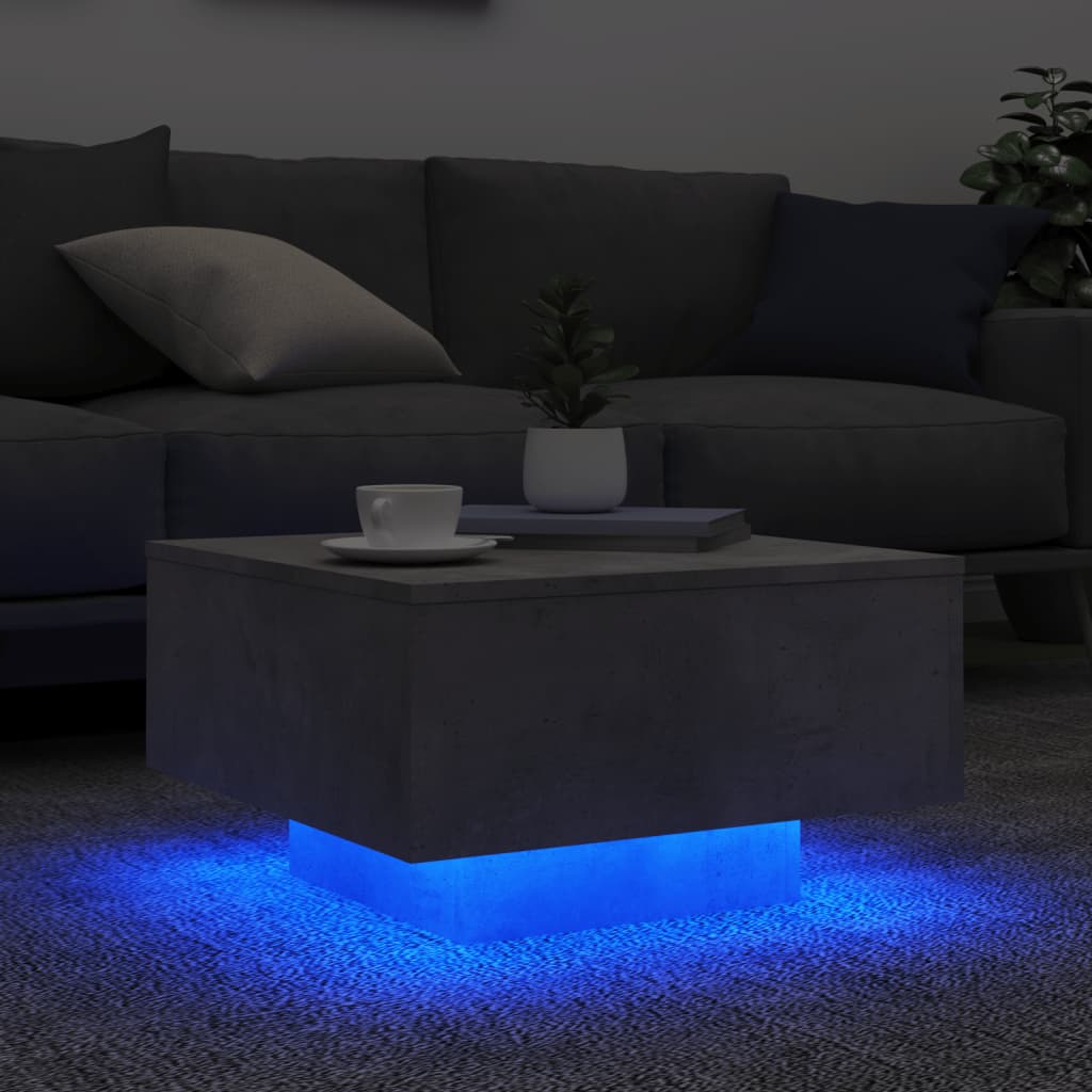 Couchtisch mit LED-Leuchten Betongrau 55x55x31 cm