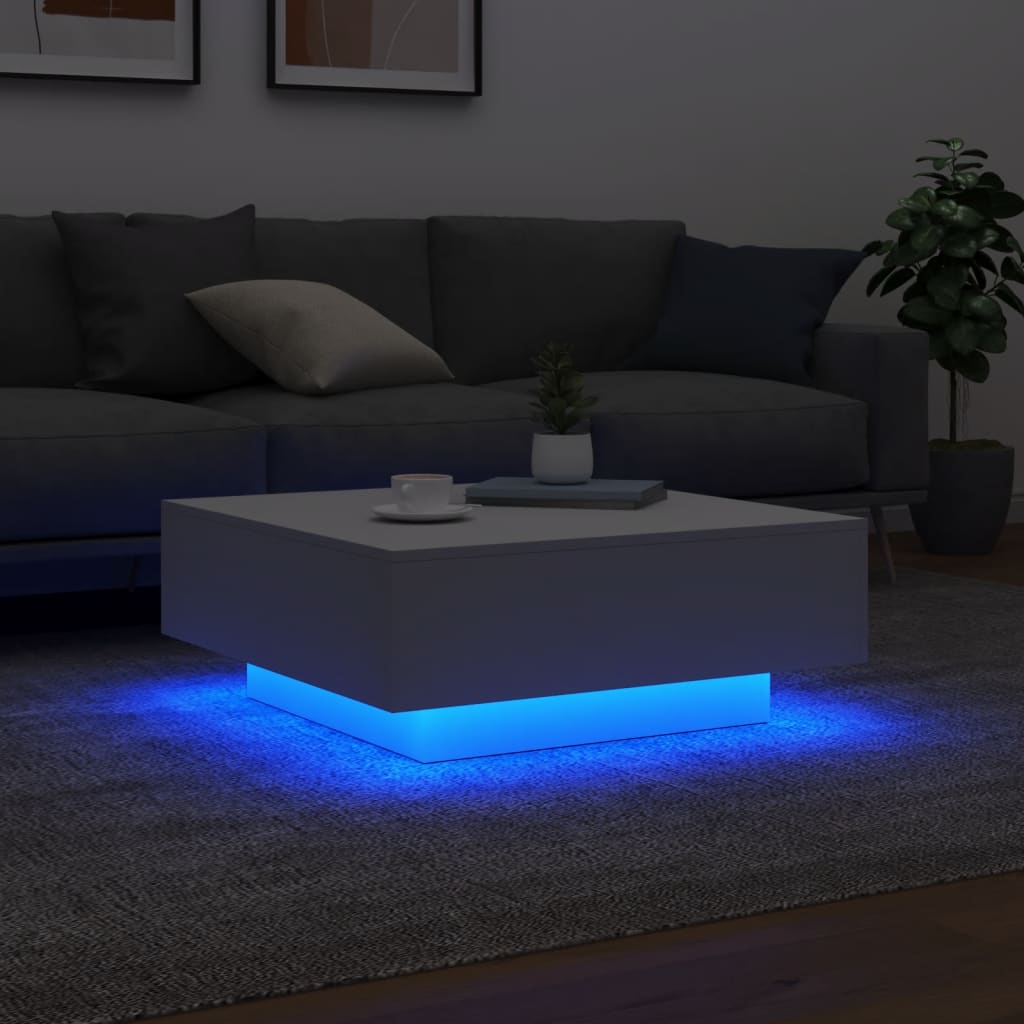 Couchtisch mit LED-Leuchten Weiß 80x80x31 cm