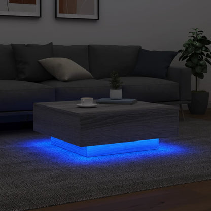 Couchtisch mit LED-Leuchten Grau Sonoma 80x80x31 cm