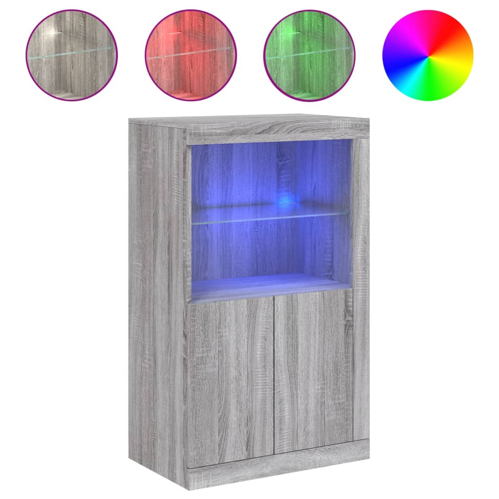 Beistellschrank mit LED-Leuchten Grau Sonoma Holzwerkstoff