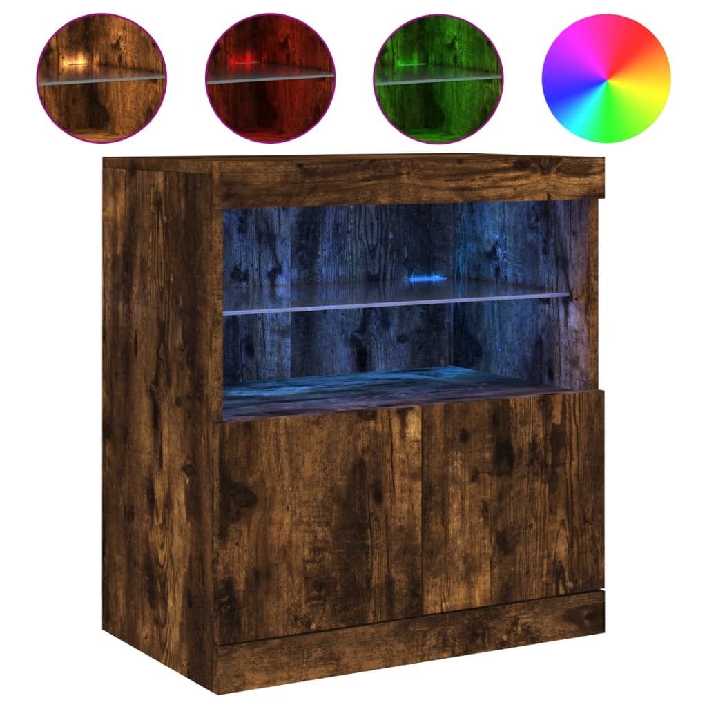 Sideboard mit LED-Leuchten Räuchereiche 60x37x67 cm