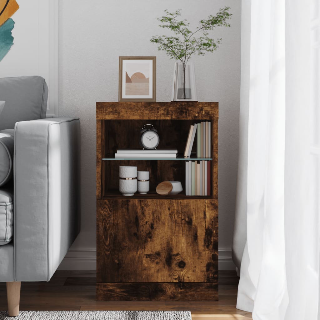 Sideboard mit LED-Leuchten Räuchereiche 41x37x67 cm