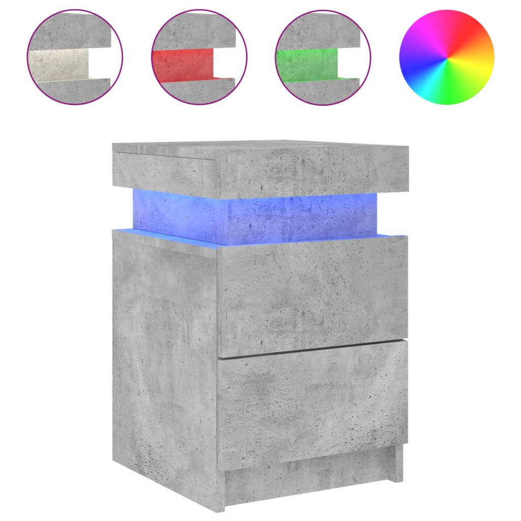 Nachttisch mit LED-Leuchten Betongrau 35x39x55 cm